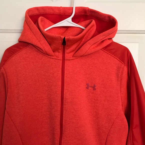 Under Armour Cold Gear Swacket Hooded Jacket Size L Coral Red Orange - Picture 5 of 9
